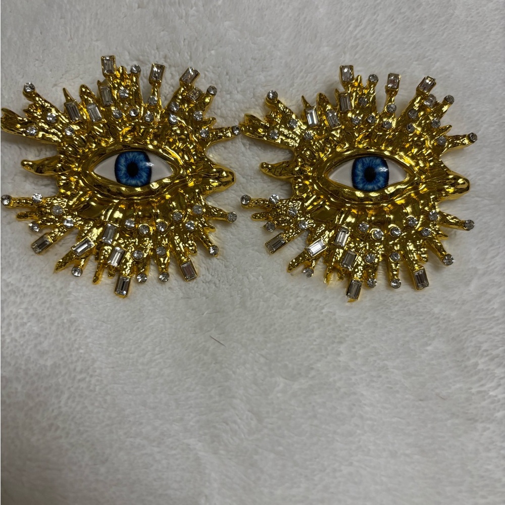 Schiaparelli Inspired Blue Eye Statement Earrings. NWOT
